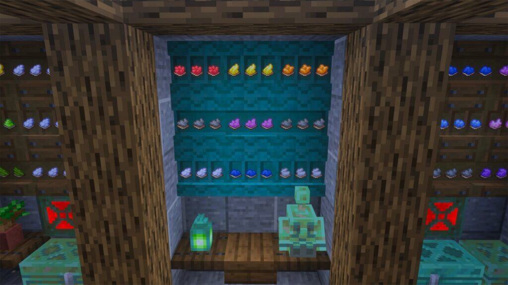 Minecraft The Copper Age shelf para intercambiar objetos en la barra rápida