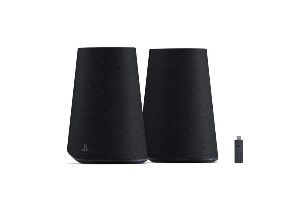 Vista frontal de los altavoces Pulse Elevate en color negro.