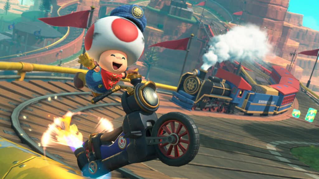 NPC Toad robando un auto en Mario Kart World