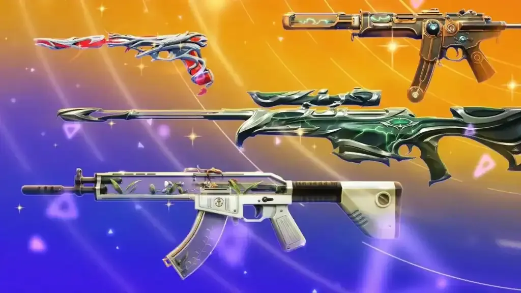 Armas de estilo retro y futurista del Old School Club en el videojuego, con detalles únicos y diseños llamativos, ideales para coleccionistas y gamers que buscan estética vintage en FPS.