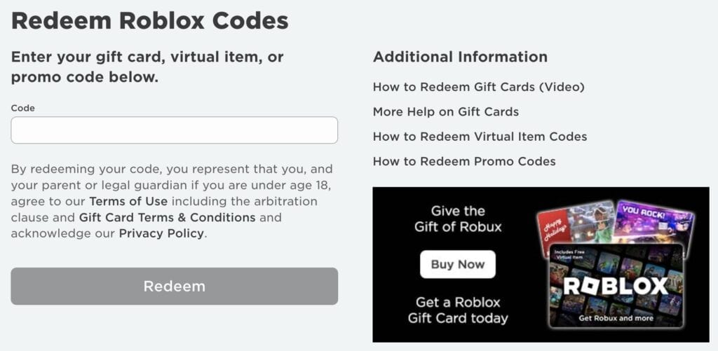 Redeem Roblox Codes