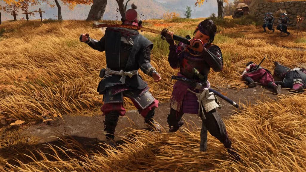 Atsu blandiendo la Kusarigama en Ghost of Yōtei en Owl Mountain