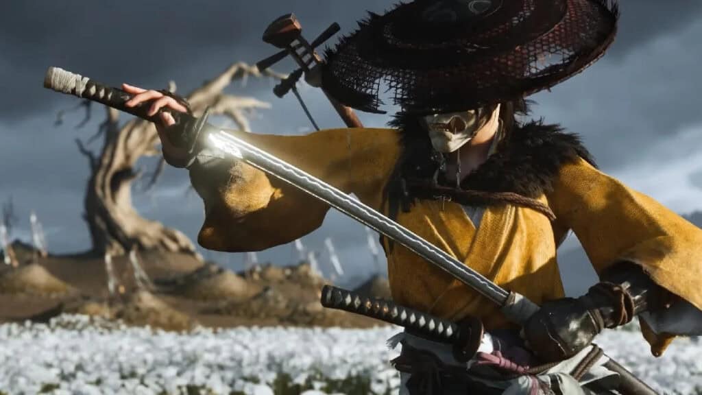 Atsu desenvainando el Odachi en Ghost of Yōtei.
