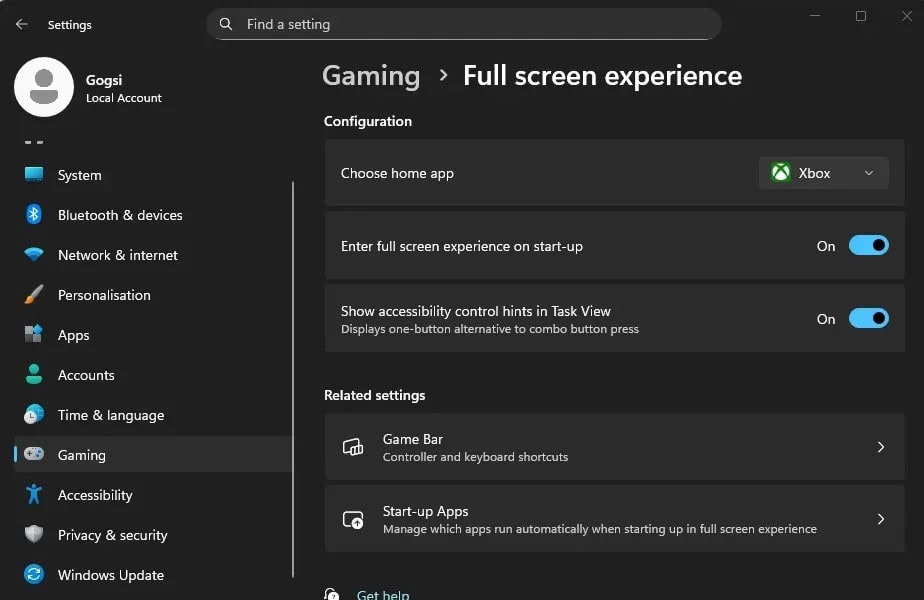 Xbox Full Screen Experience