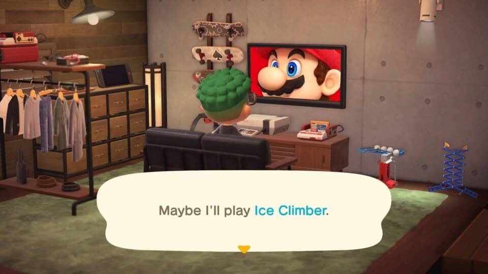 Mario aparece en la televisión de un aldeano en Animal Crossing: New Horizons