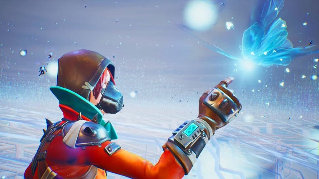 evento OG Butterfly de Fortnite en Leaky Lake con efecto dimensional.