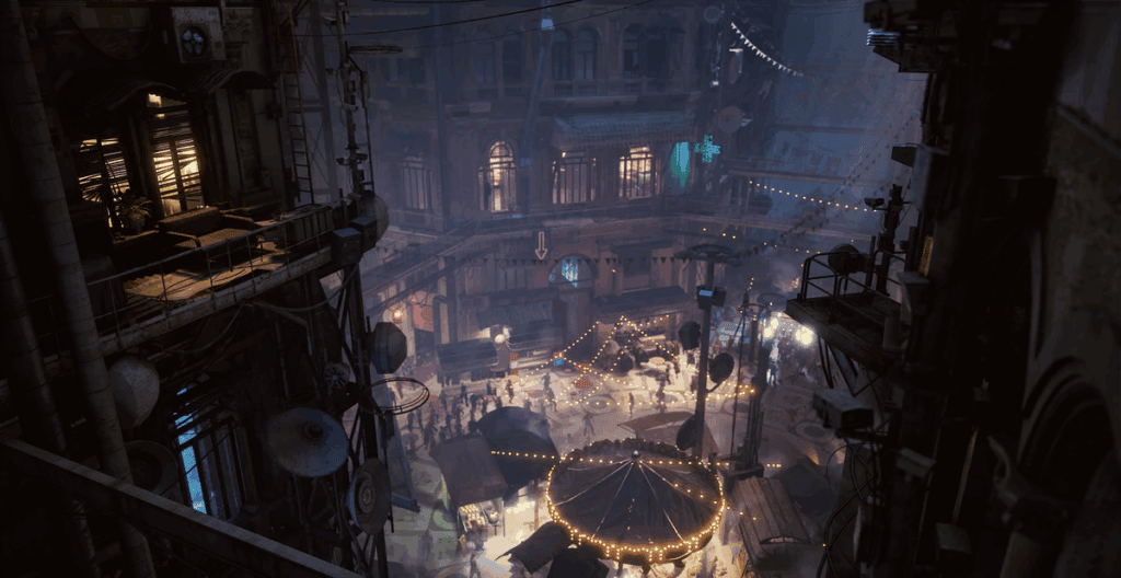 Vista general de Buried City durante la Misión Reveal in Ruins en Arc Raiders