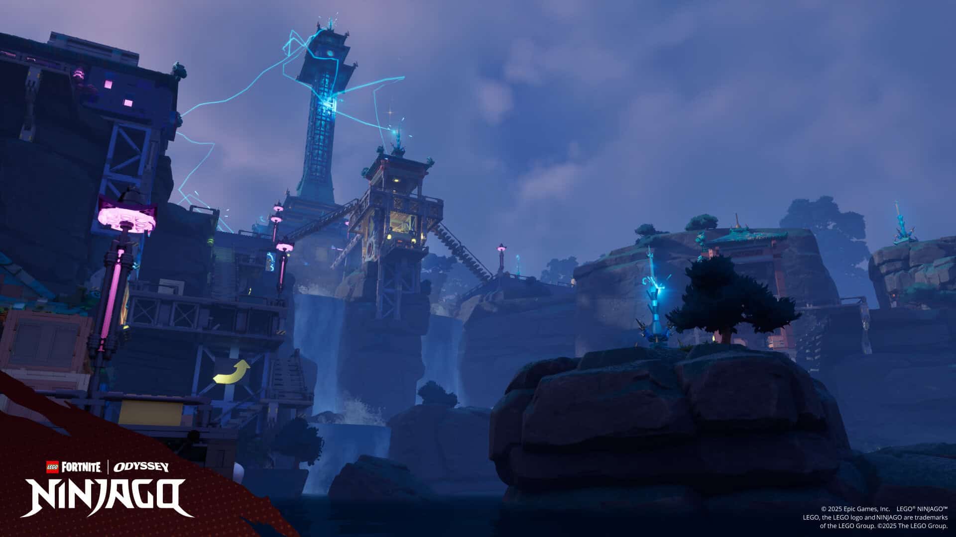 Combate durante un Desafío del Caos para conseguir Aceite Ritual en LEGO Fortnite contra enemigos elementales.