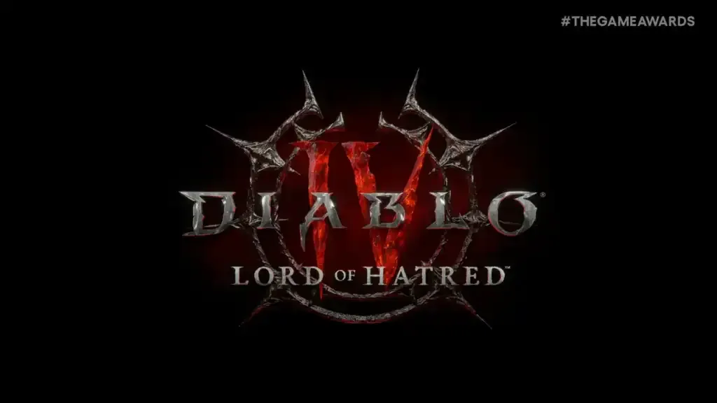 Logo oficial de la expansión Lord of Hatred de Diablo 4, con el arte clave de Mefisto.