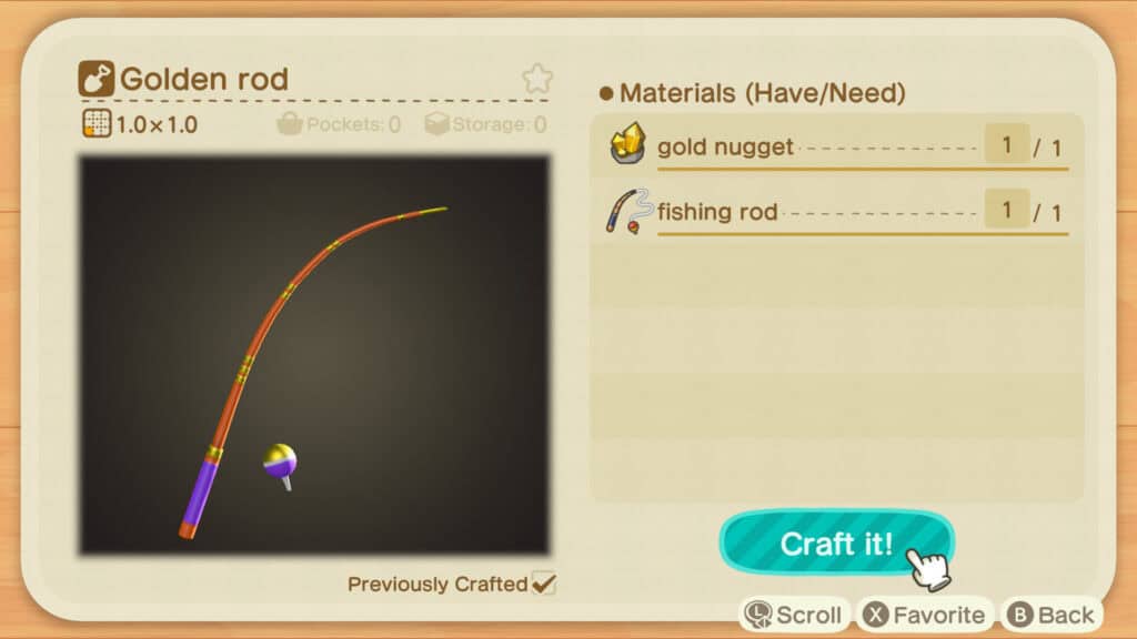 Caña dorada Animal Crossing New Horizons