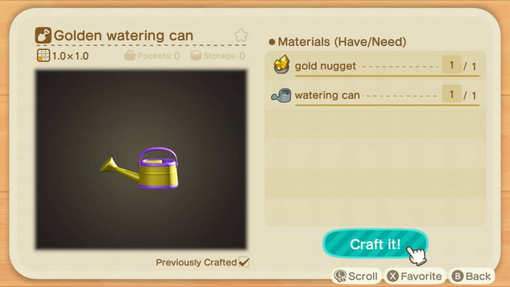 Regadera dorada Animal Crossing New Horizons