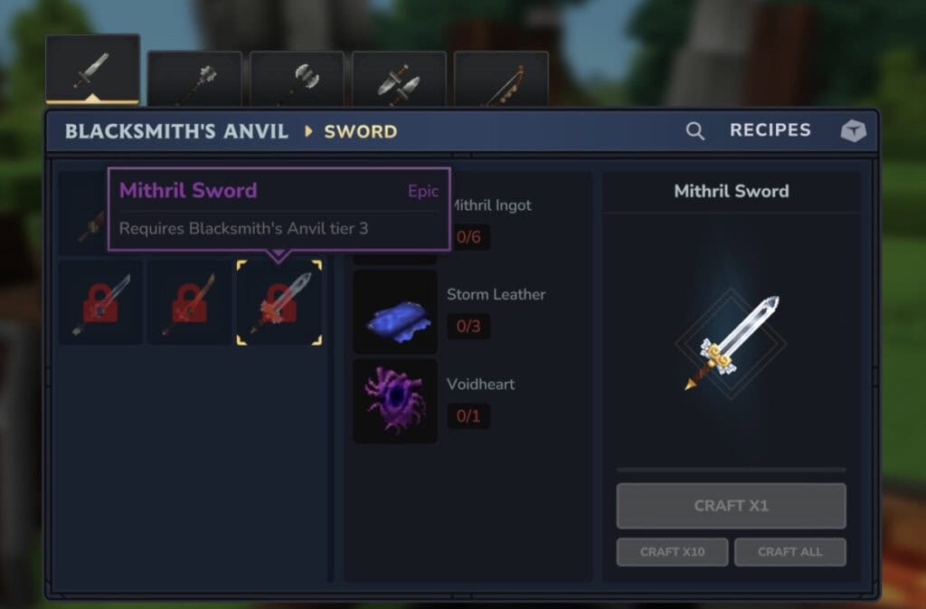 Espada de mithril Hytale