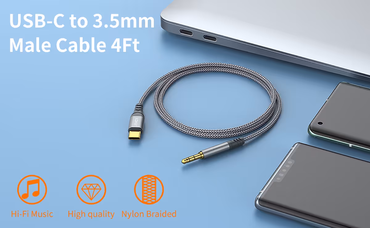 JXMOX USB C to 3.5mm Audio Aux Jack Cable — Conecta tu micrófono favorito a tu teléfono sin latencia
