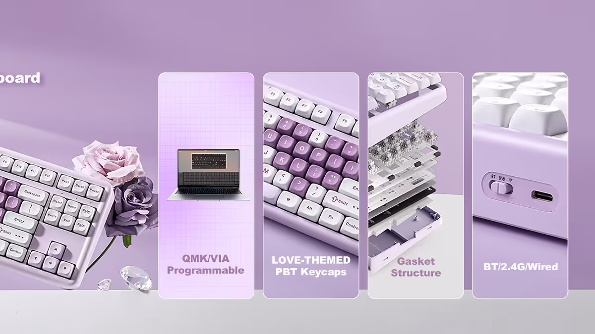 YUNZII B87 — Programable con QMK/VIA y reposamuñecas incluido